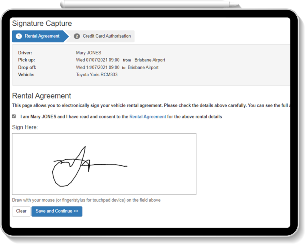 Electronic Signature capture on a tablet device.
