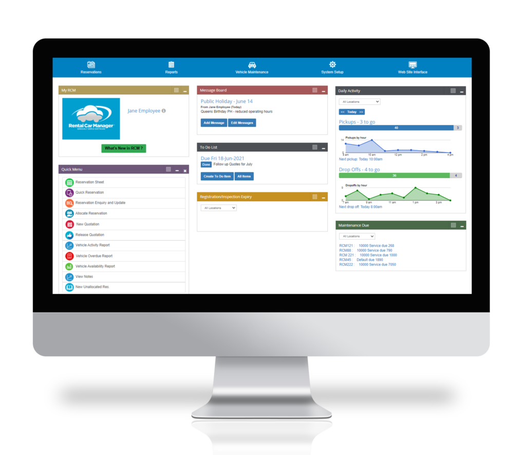 Rental Car Manager Booking Dashboard screenshot